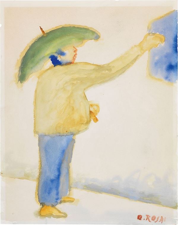 Ottone Rosai - Uomo con ombrello