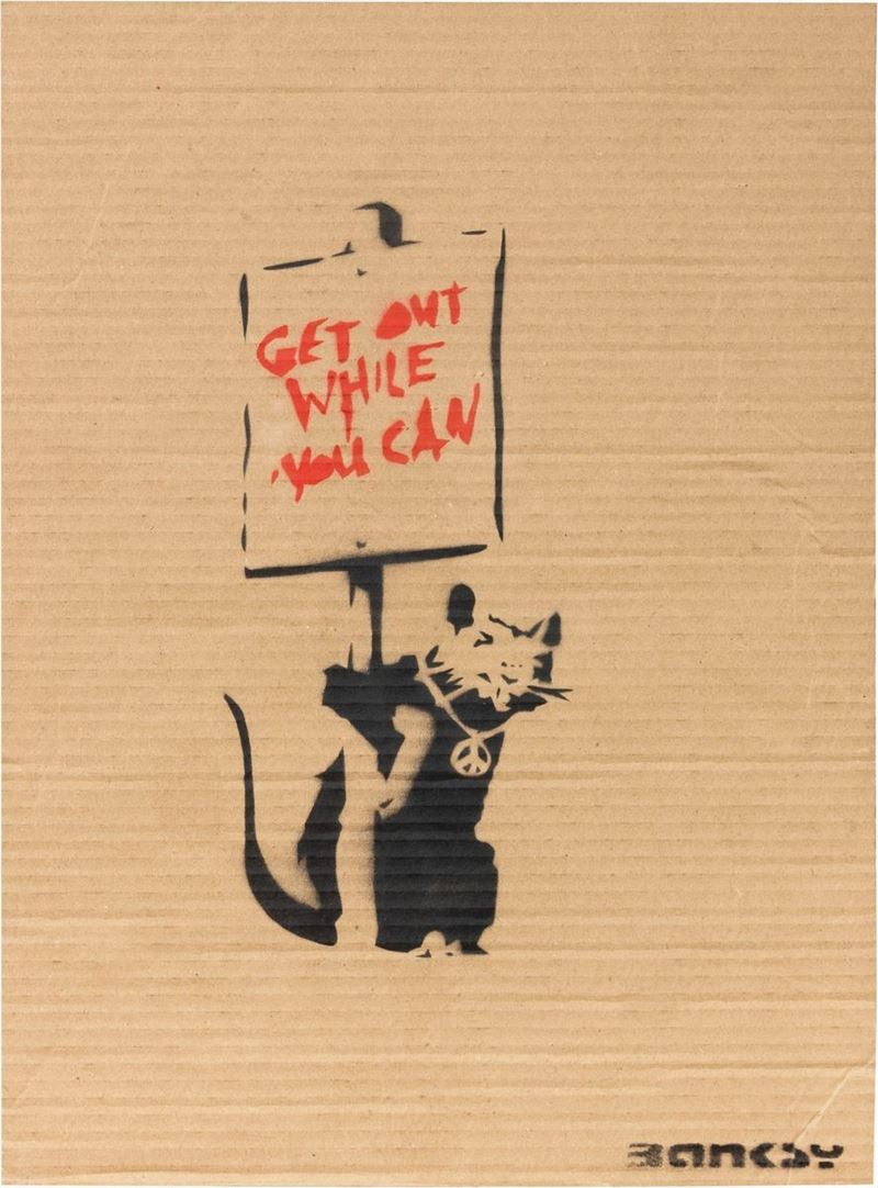Banksy - Get Out While You Can (placard Rat)