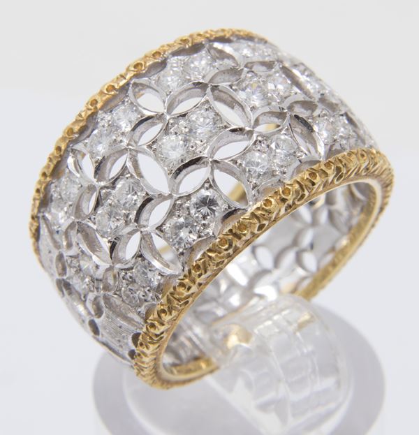 Buccellati anello a fascia in oro giallo e diamanti