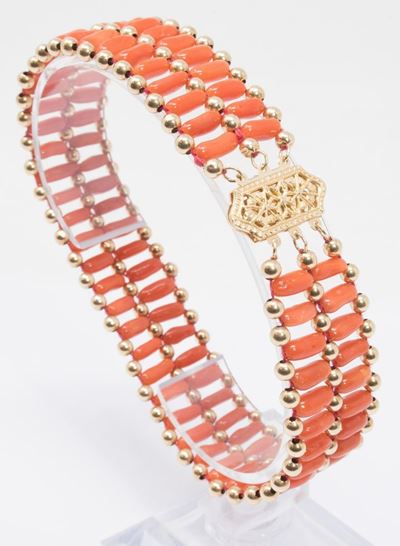 Bracciale a Nastro in Corallo e Oro Giallo