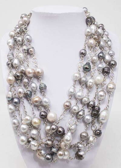 Collana di Perle Barocche Bianche, Grigie e Nere