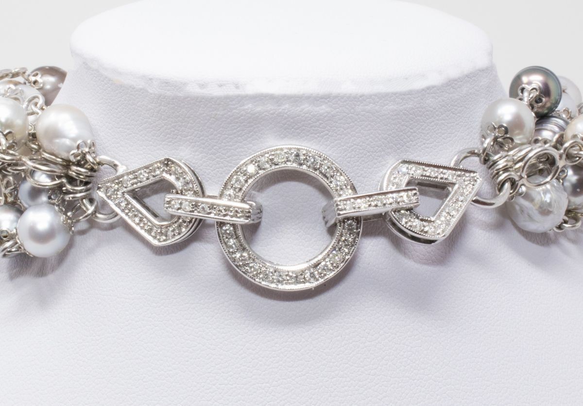 Collana di Perle Barocche Bianche, Grigie e Nere