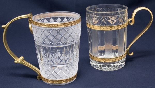 Coppia di bicchieri da punch in cristallo molato e bronzo dorato