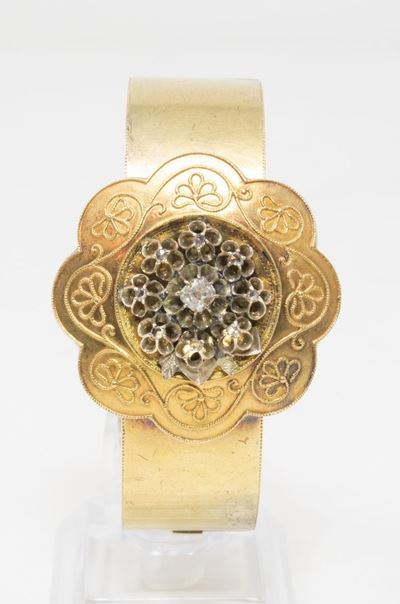 Antico Bracciale Rigido in Oro Giallo a Fascia Piatta