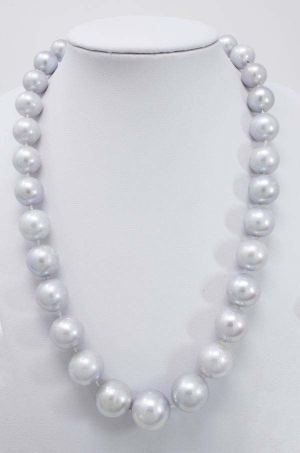Collana girocollo di perle grigie in gradazione
