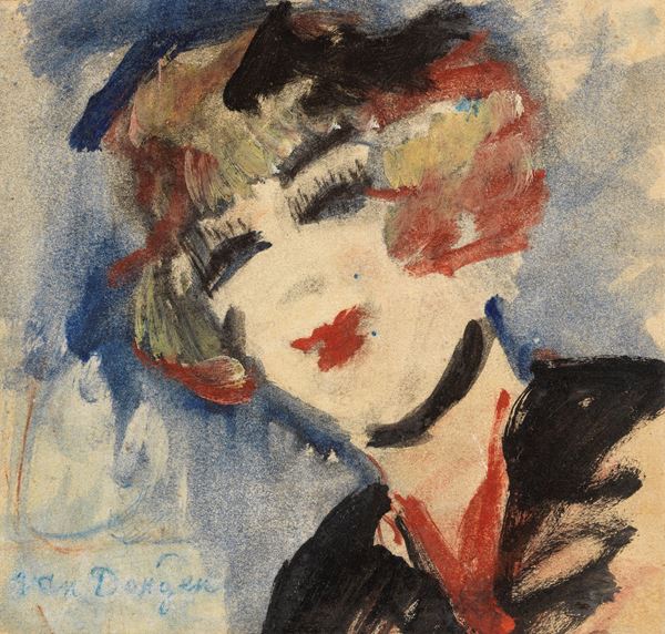 Kees van Dongen : Portrait de femme  ((1906-07))  - Olio su carta - Asta Arte Moderna - II - Casa d'aste Farsettiarte