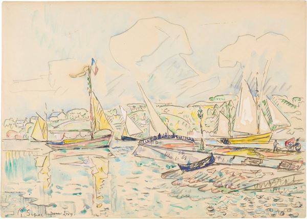 Paul Signac : Voiliers dans un port breton  (1928 ca.)  - Pastello su carta - Asta Arte Moderna - Casa d'aste Farsettiarte