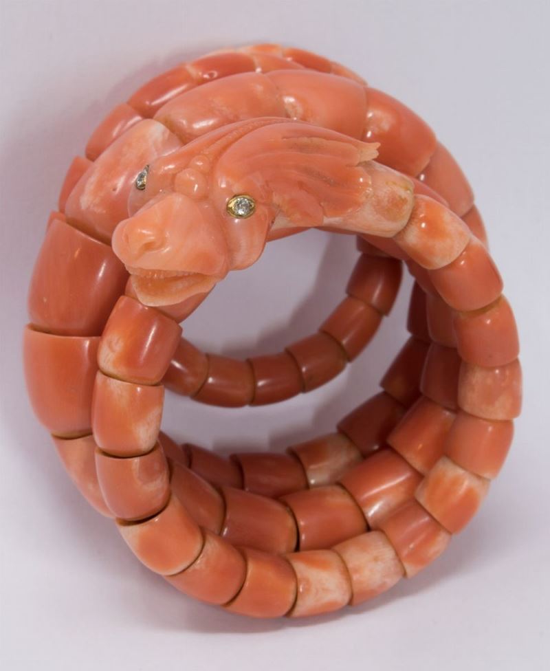 Bracciale a Serpente in Corallo Rosso