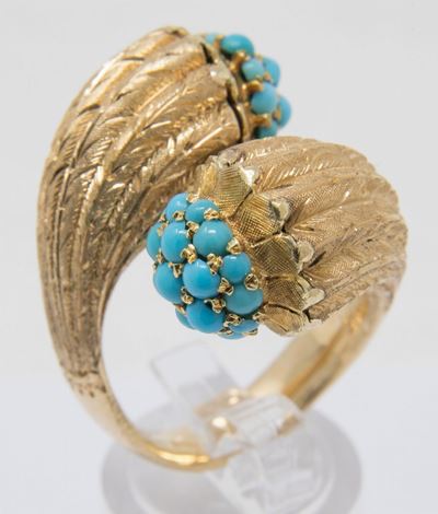 Anello in Oro Giallo Satinato e Turchesi
