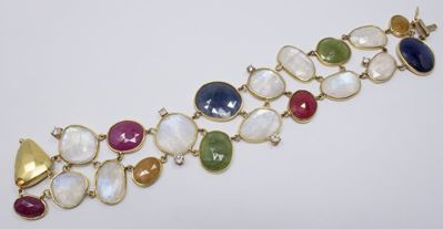 Bracciale in Oro Giallo, Pietre Varie e Diamanti