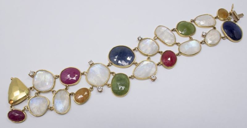 Bracciale in Oro Giallo, Pietre Varie e Diamanti