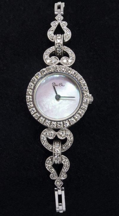 Orologio da Polso in Oro Bianco, Madreperla e Diamanti