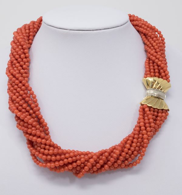 Collana girocollo in corallo rosso-arancio