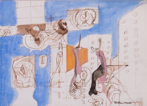 Tino Vaglieri : Malinconico  (1963)  - China e acquerello su carta - Asta Parade III - Arte del Novecento, Contemporanea e Grafica - Casa d'aste Farsettiarte