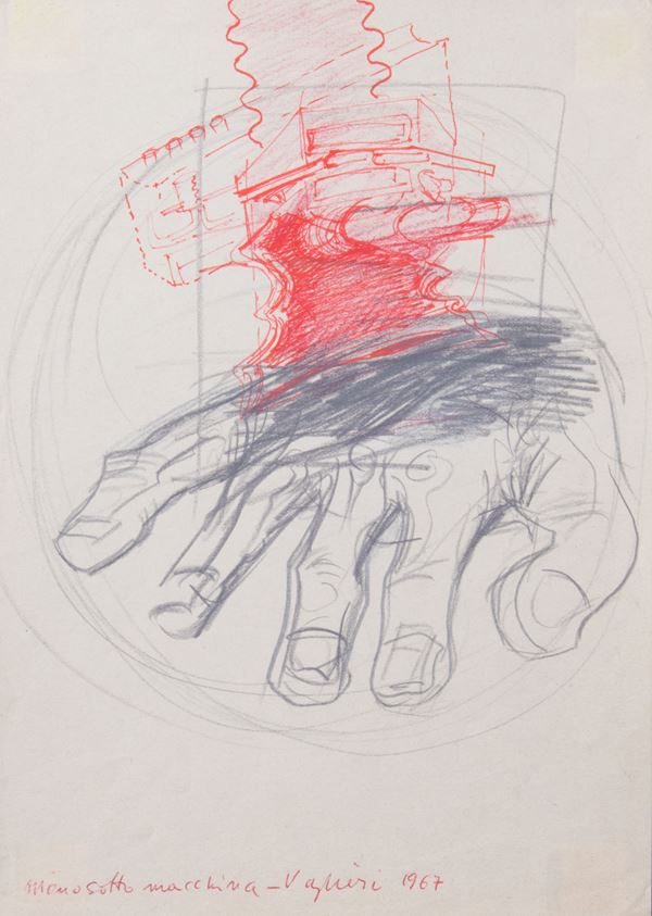 Tino Vaglieri : Mano sotto macchina  (1967)  - Matita e inchiostro su carta - Asta PARADE V - Arte Contemporanea - Casa d'aste Farsettiarte