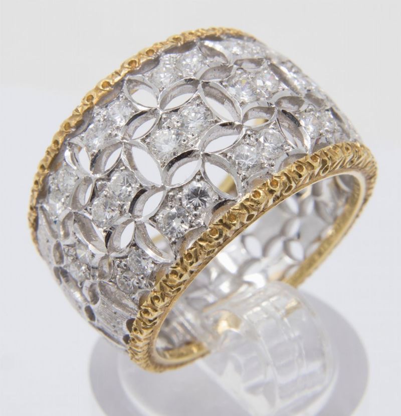Buccellati Anello a Fascia in Oro Giallo e Diamanti