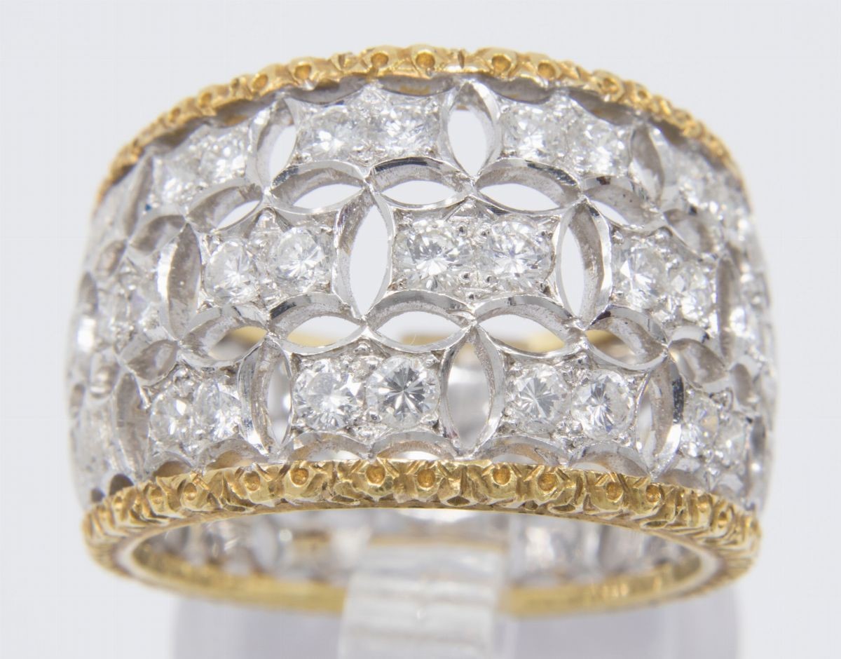 Buccellati Anello a Fascia in Oro Giallo e Diamanti
