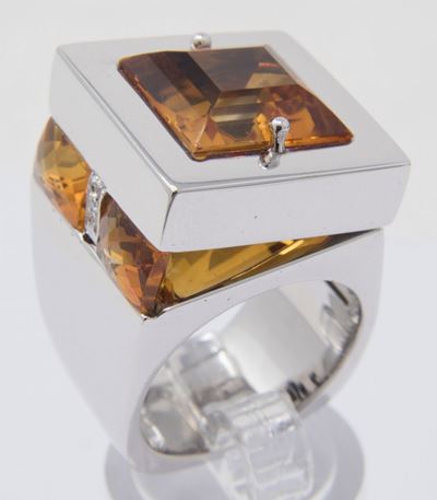 Anello in Oro Bianco e Quarzi Citrini