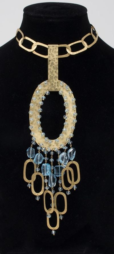 Collana in Oro Giallo, Topazi Azzurri e Brillanti