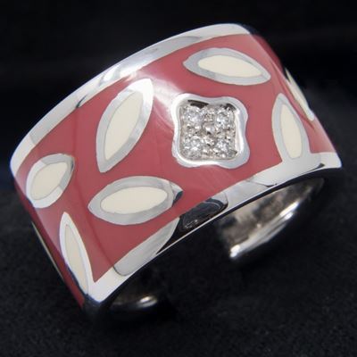 Anello a Fascia in Oro Bianco con Smalti e Brillanti