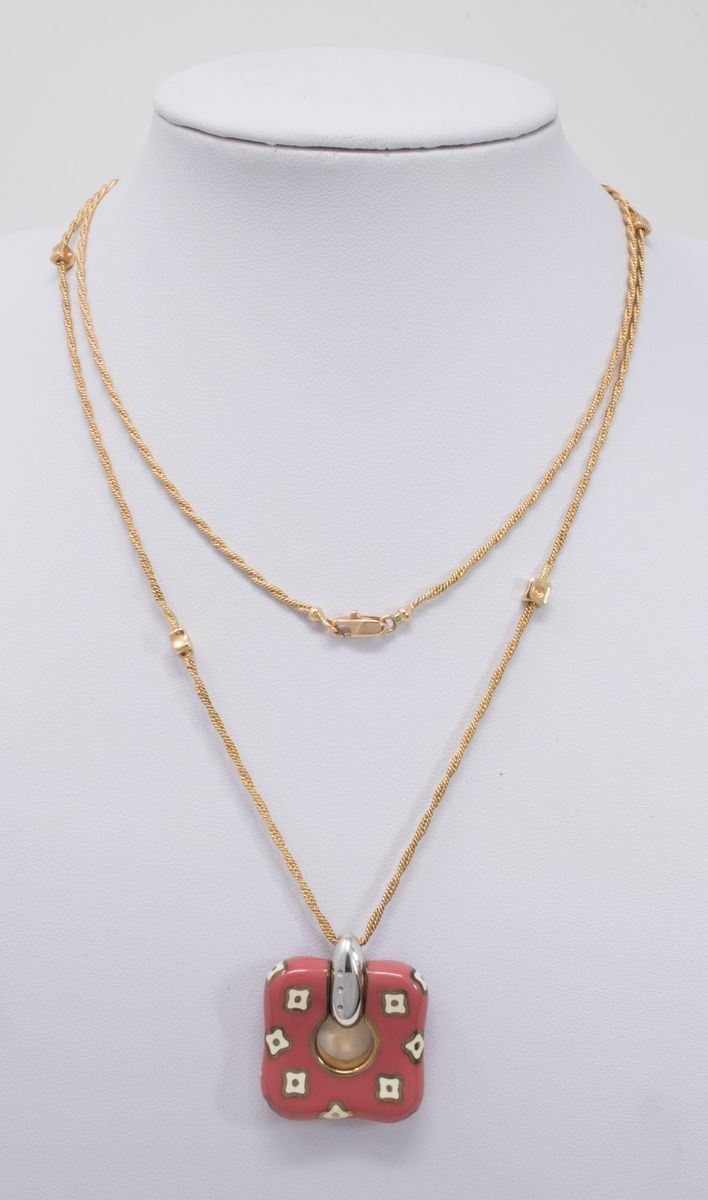Collana Girocollo in Oro Giallo e Bianco con Pendente