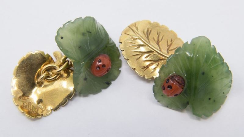 Gemelli in Oro Giallo e Pietra Dura