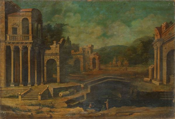Ignoto del XVIII secolo - Due opere raffiguranti «Paesaggio con architetture»