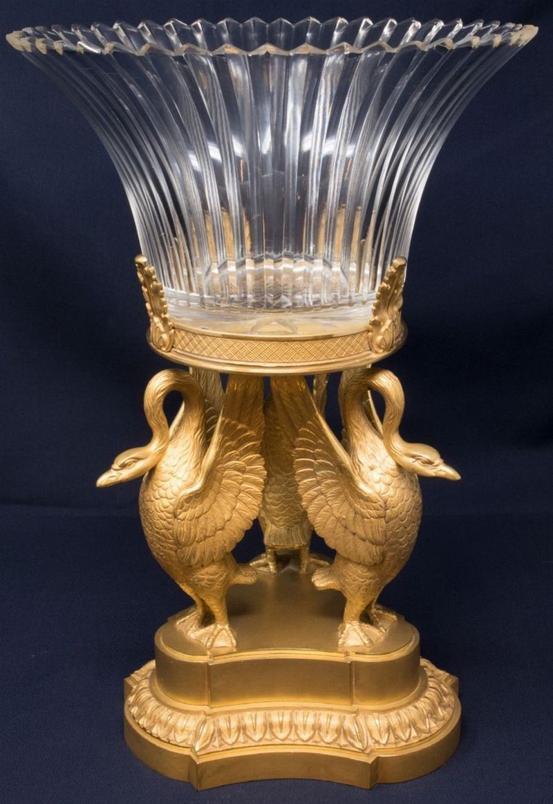 Vaso in Bronzo Dorato e Cristallo