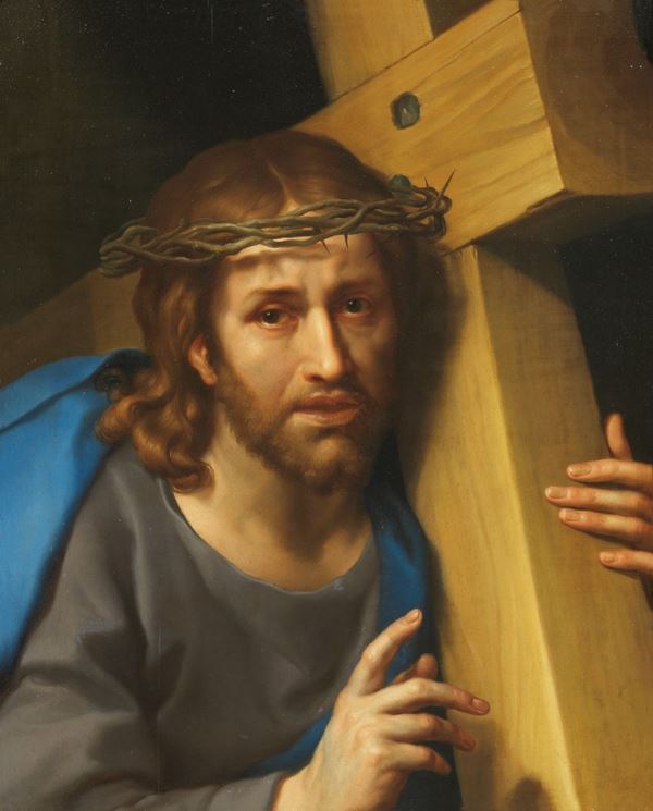 Scuola fiorentina del XVII secolo : Cristo portacroce  - Olio su tavola - Asta Importanti Sculture e Dipinti Antichi - I - Casa d'aste Farsettiarte