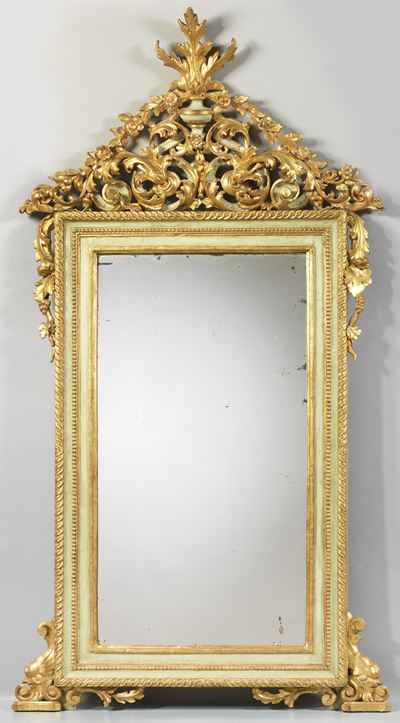 Specchiera in Legno Intagliato, Dorato e Laccato