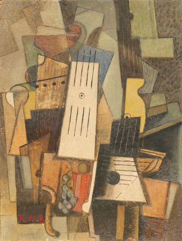 Roberto Marcello (Iras) Baldessari : Composizione cubo-futurista  (1917 ca.)  - Olio su cartone - Asta Arte Moderna - II - Casa d'aste Farsettiarte