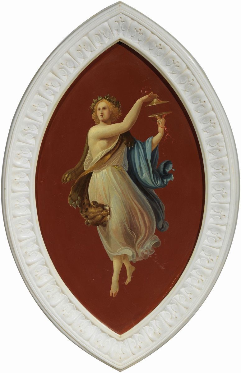 Otto Dipinti in Stile Pompeiano Raffiguranti «figure Femminili Danzanti»