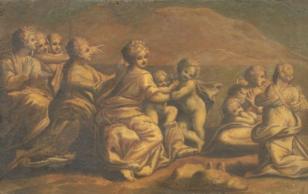 Polidoro Caldara, detto Polidoro da Caravaggio (bottega di) - Allegoria di figure e putti