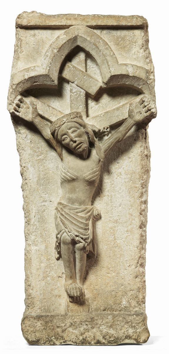 Scuola Romanica Italia Settentrionale del XIII Secolo - Cristo Crocifisso in Arco Trilobato