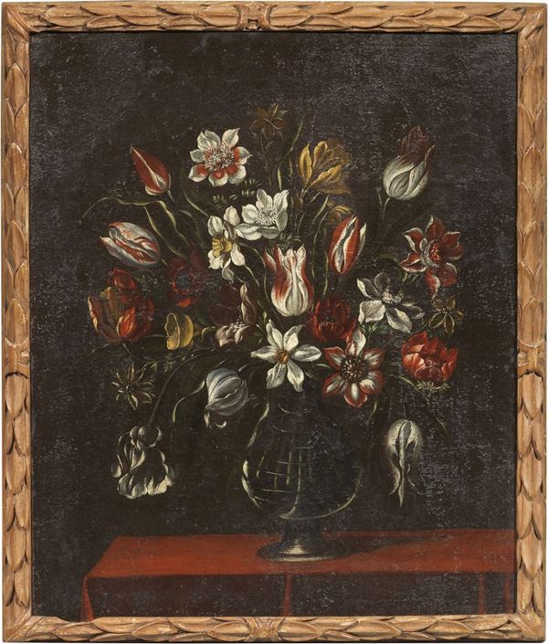 Scuola toscana fine XVII secolo : Vaso di fiori  - Olio su tela - Asta Importanti Sculture e Dipinti Antichi - I - Casa d'aste Farsettiarte
