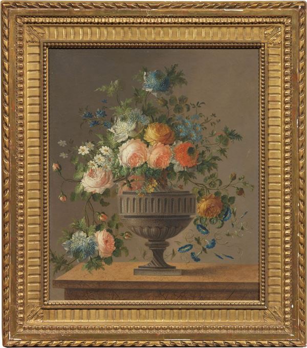 Scuola francese del XVIII secolo : Vaso di fiori  - Olio su tela - Auction Important Old Masters Sculptures and Paintings - I - Casa d'aste Farsettiarte