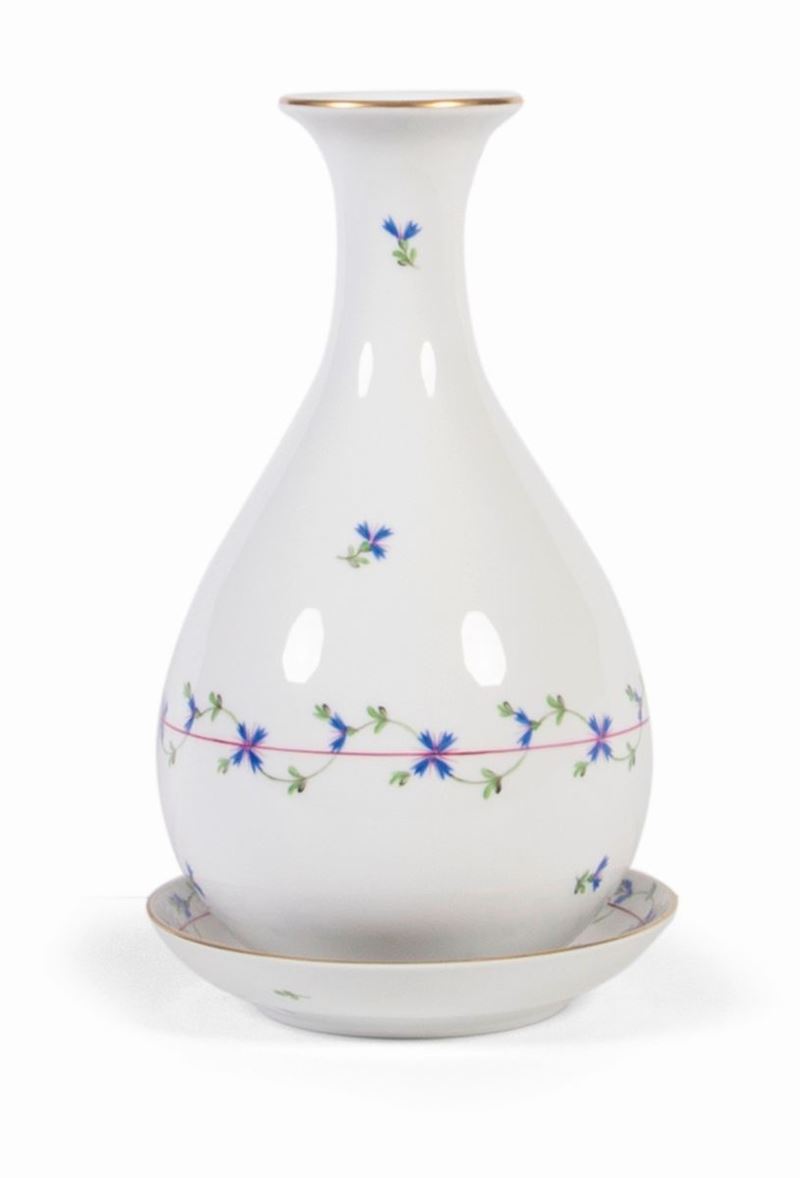 Vaso e Piattino in Porcellana Policroma Herend Blue Garland