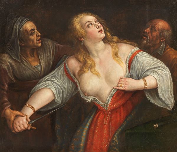 Leandro Bassano : Morte di Lucrezia  - Olio su tela - Asta Importanti Sculture e Dipinti Antichi - I - Casa d'aste Farsettiarte