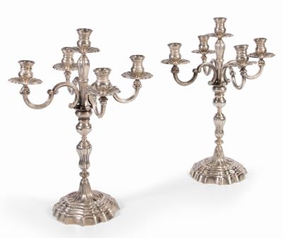 Brandimarte Coppia di Candelabri a Cinque Fiamme in Argento