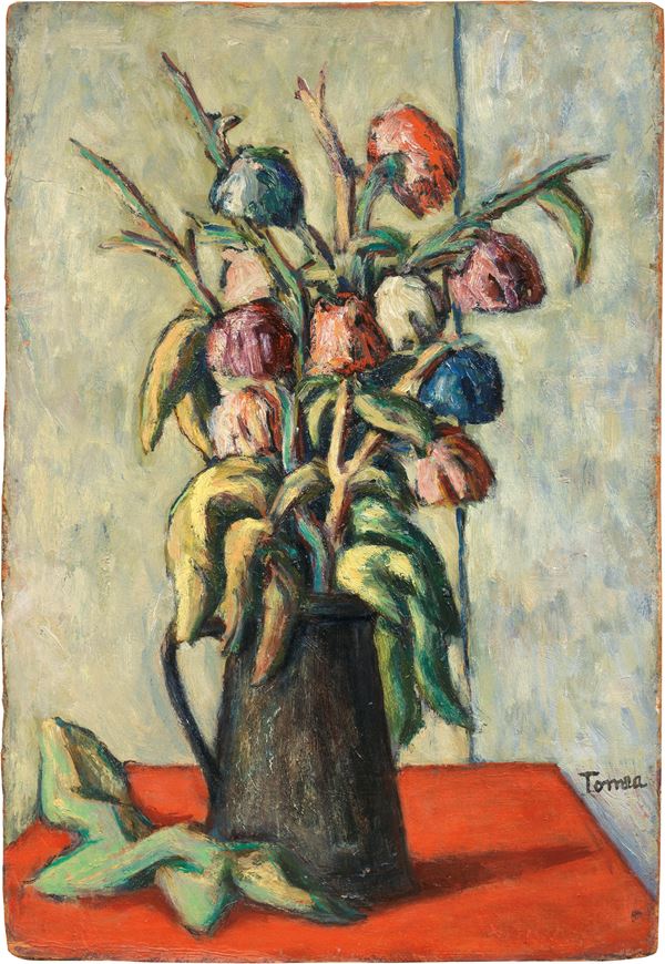 Fiorenzo Tomea : Vaso di fiori  - Olio su cartone - Auction Modern Art - II - Casa d'aste Farsettiarte