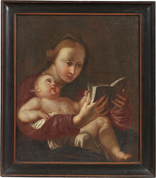 Scuola genovese del XVII secolo - Madonna che legge col Bambino