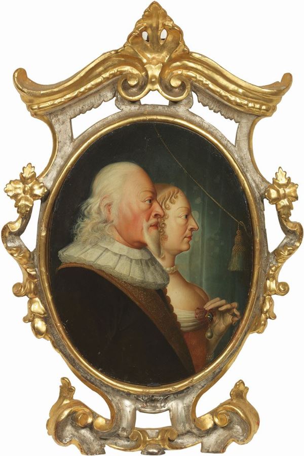 Scuola fiamminga del XVII secolo - Ritratti di gentildonna e gentiluomo di profilo