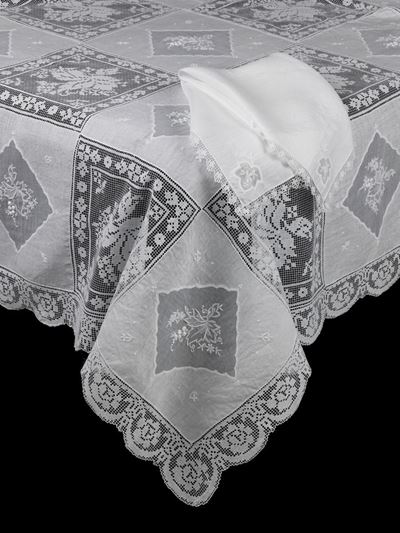 Preziosa Tovaglia con Dodici Tovaglioli in Lino Bianco