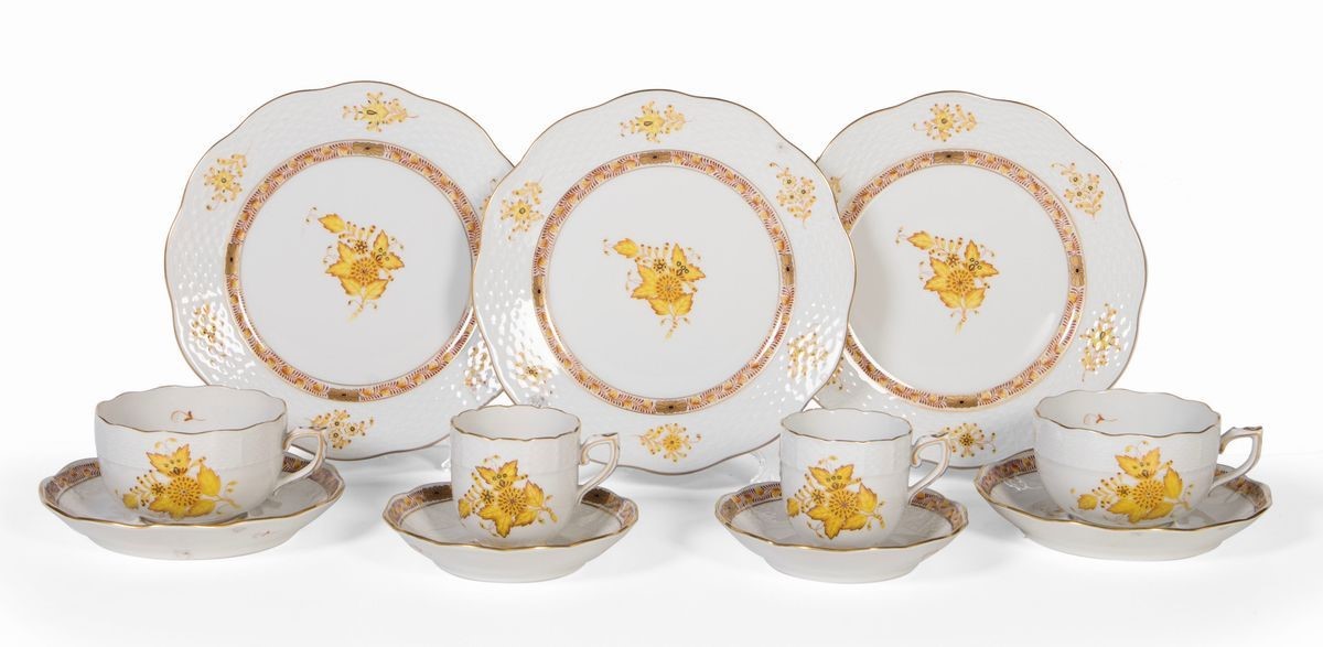 Servizio da tè, caffè e dolce in porcellana Herend Apponyi Yellow