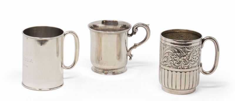 Tre Antichi Boccali Inglesi in Argento Sterling