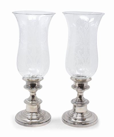 Baccarat e Ricci Coppia di Portalumi in Argento e Cristallo
