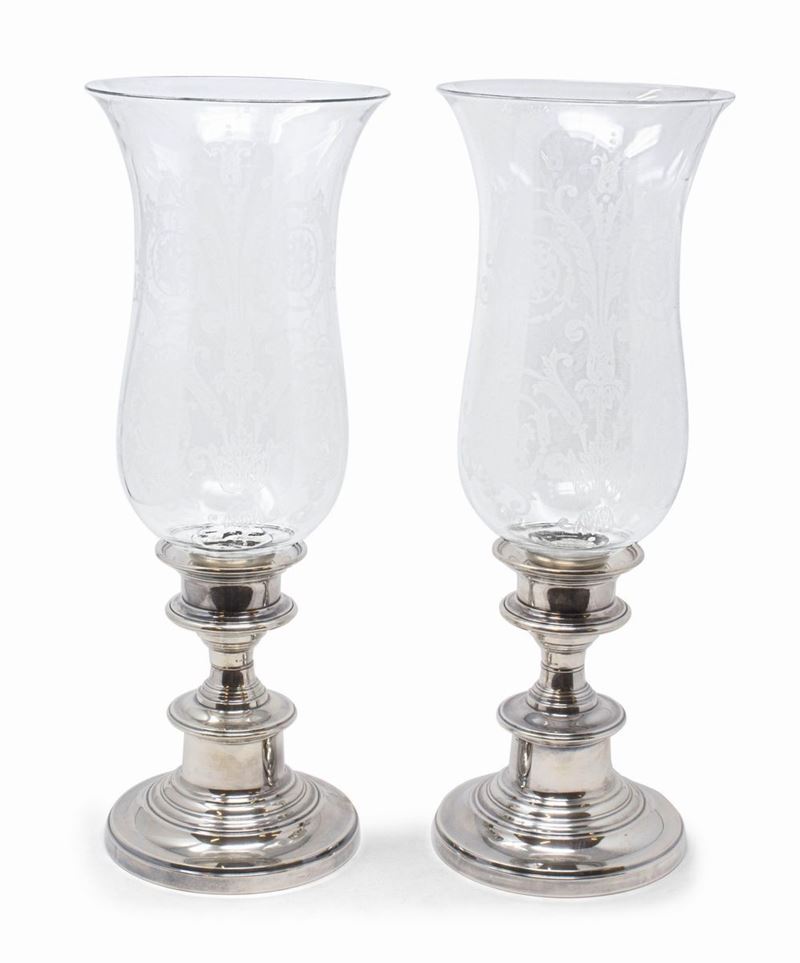 Baccarat e Ricci Coppia di Portalumi in Argento e Cristallo