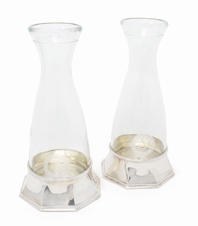 Faraone Coppia di Decanter in Cristallo e Argento Sterling