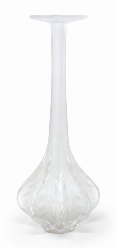 Lalique Vaso Monofiore in Vetro Pressato Incolore e Satinato Marie Claude