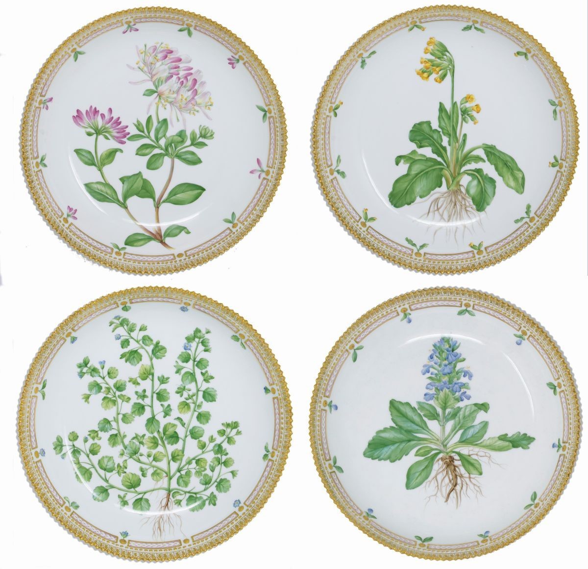 Eccezionale Servizio da Tavola in Porcellana Policroma e Dorata Royal Copenhagen «flora Danica», ...